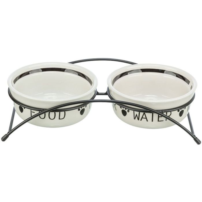 Trixie Set Keramičkih Činija na Postolju Crno-Belo 2x1,6L / R20cm / 41x10x20cm