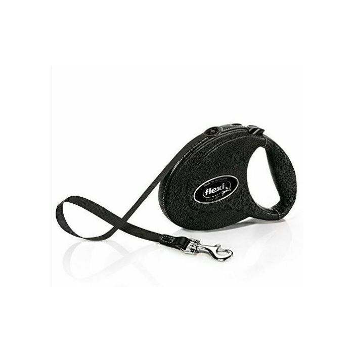 Flexi Povodac Leather M Traka Crni 5m