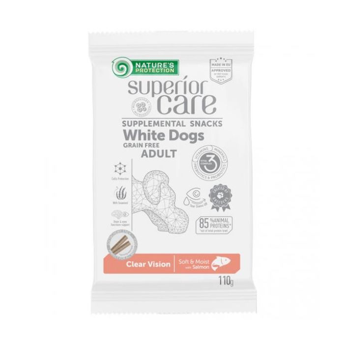Nature's Protection White Dogs Grain Free Poslastice Clear Vision Losos 110g