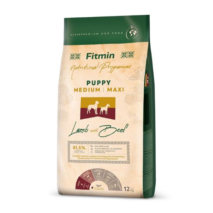 Fitmin Dog Nutritional Programme Puppy Medium / Maxi Jagnjetina sa Govedinom 12kg