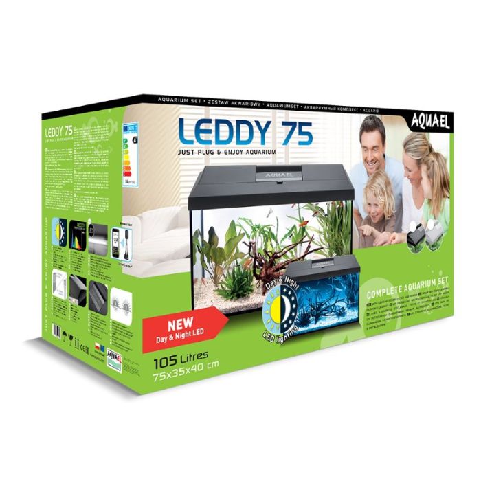 Aquael Akvarijum Set Leddy Plus 75 D&N 2.0 Crni 105L / 75x35x40cm