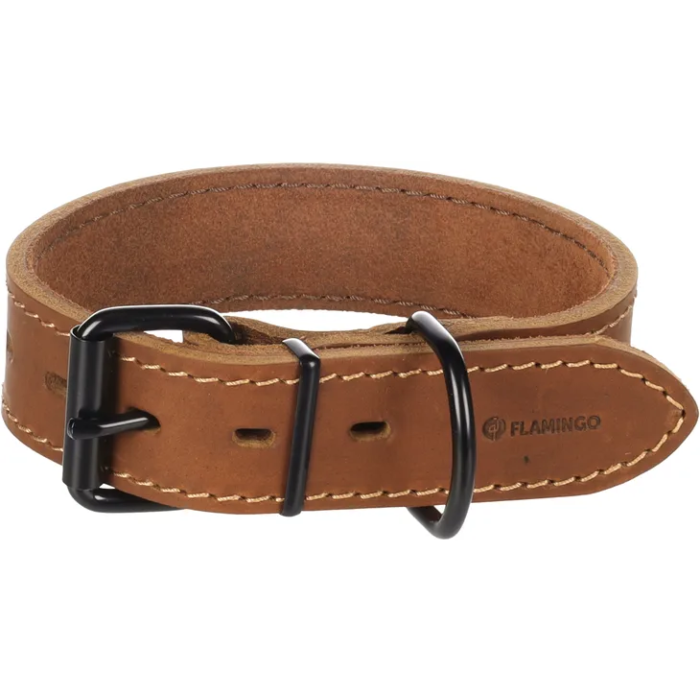 Flamingo Kožna Ogrlica Montana Široka Konjak M/L 39,5-49,5cmx35mm