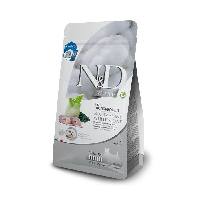 N&D White Adult Dog Mini Sea Bass, Spirulina & Fenel 2kg