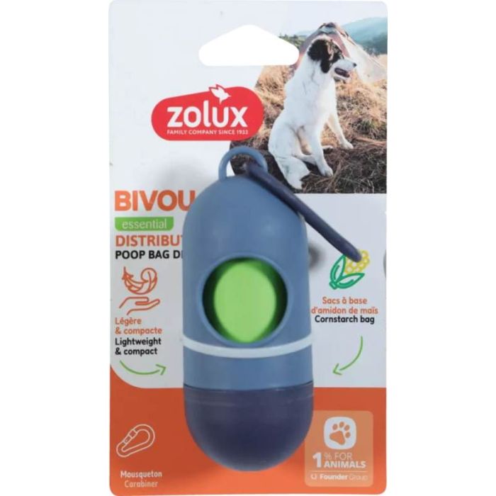 477037BLE Zolux Bivouak Dispenzer sa 15 Kesica za Izmet Plavi 14cm
