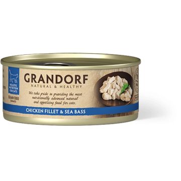 Grandorf Cat Grain Free Konzerva Piletina & Brancin 70g