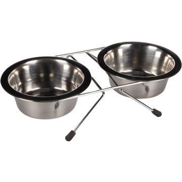 Flamingo Duo Činije za Hranu i Vodu od Nerđajućeg Čelika Arjun R16cm/ 2x800ml