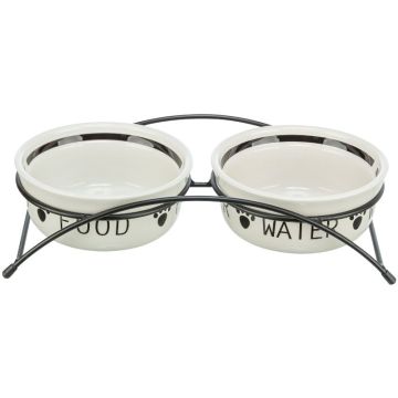 Trixie Set Keramičkih Činija na Postolju Crno-Belo 2x1,6L / R20cm / 41x10x20cm