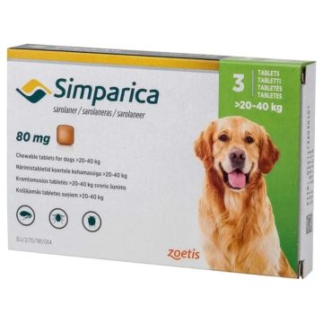 Simparica 80mg Tablete za Žvakanje Protiv Spoljnih Parazita za Pse 20-40kg 1kom.