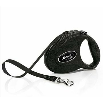 Flexi Povodac Leather M Traka Crni 5m
