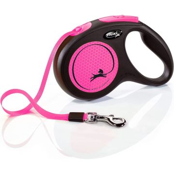 Flexi Povodac Neon M Traka Rozi 5m