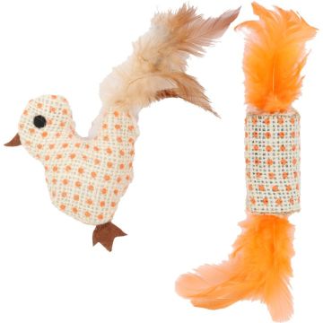 Flamingo Igračka za Mačke Valjak i Ptica Texa Narandžasta 2,3x12x9cm
