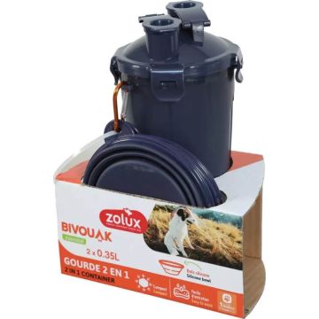 474240BLE Zolux Bivouak 2u1 Putna Posuda za Vodu i Hranu Plava 2x350ml