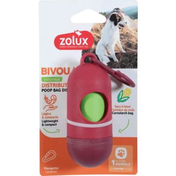 477037RGE Zolux Bivouak Dispenzer sa 15 Kesica za Izmet Crveni 14cm