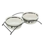 Trixie Set Keramičkih Činija na Postolju Crno-Belo 2x0,25L /R13cm / 27x7x14cm