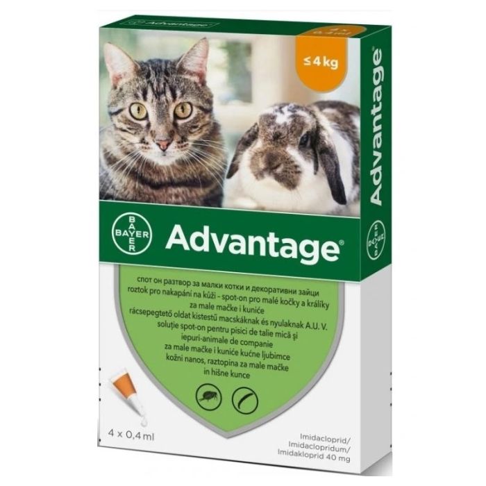 Advantage 40mg Spot-On Ampula za Male Mačke i Kuniće do 4kg 0,4ml / 1kom.
