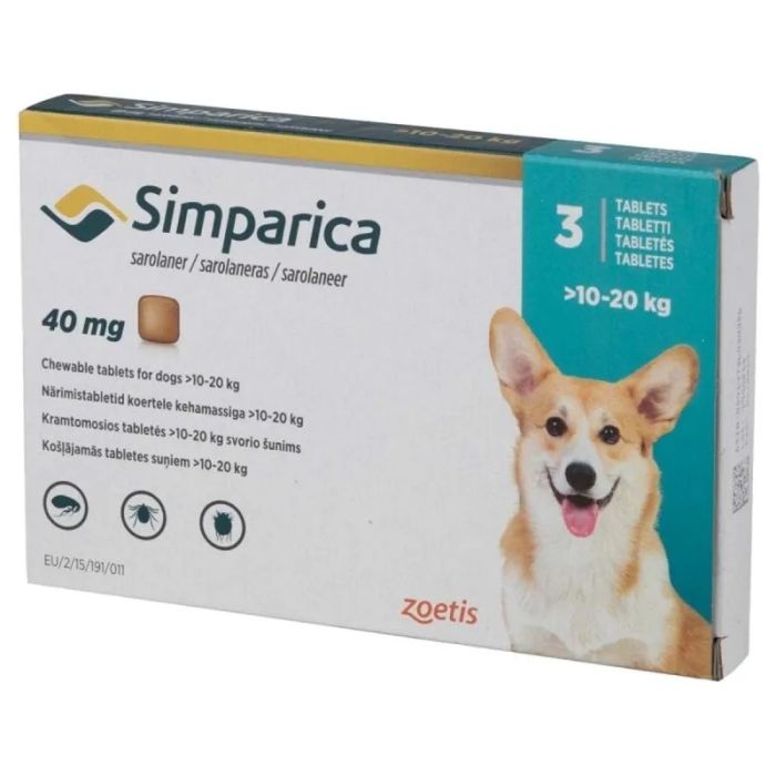 Simparica 40mg Tablete za Žvakanje Protiv Spoljnih Parazita za Pse 10-20kg 1kom.