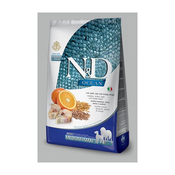 N&D Ocean Medium & Maxi Codfish, Spelt ,Oats & Orange 12kg