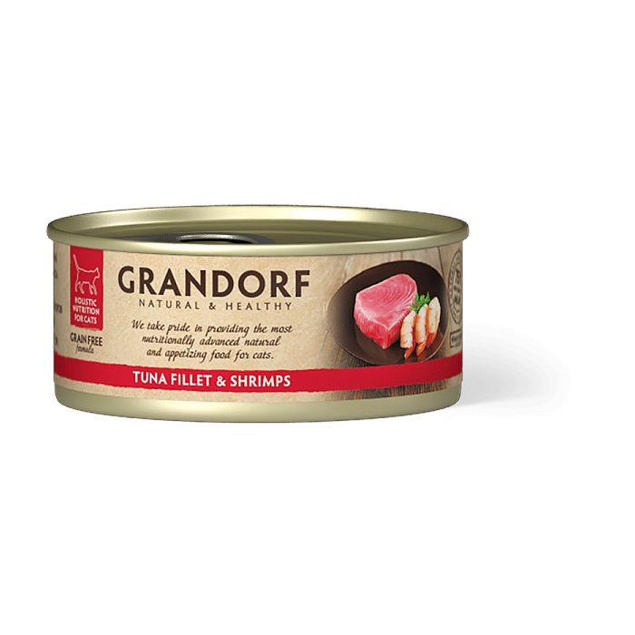 Grandorf Cat Grain Free Konzerva Fileti Tune & Škampi 70g