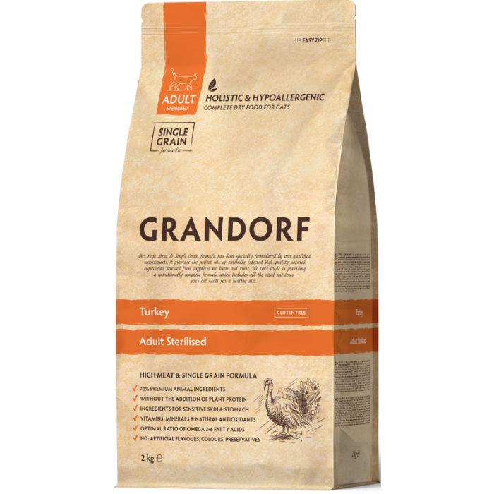 Grandorf Cat Adult Sterilised Ćuretina & Smeđi Pirinač 2kg