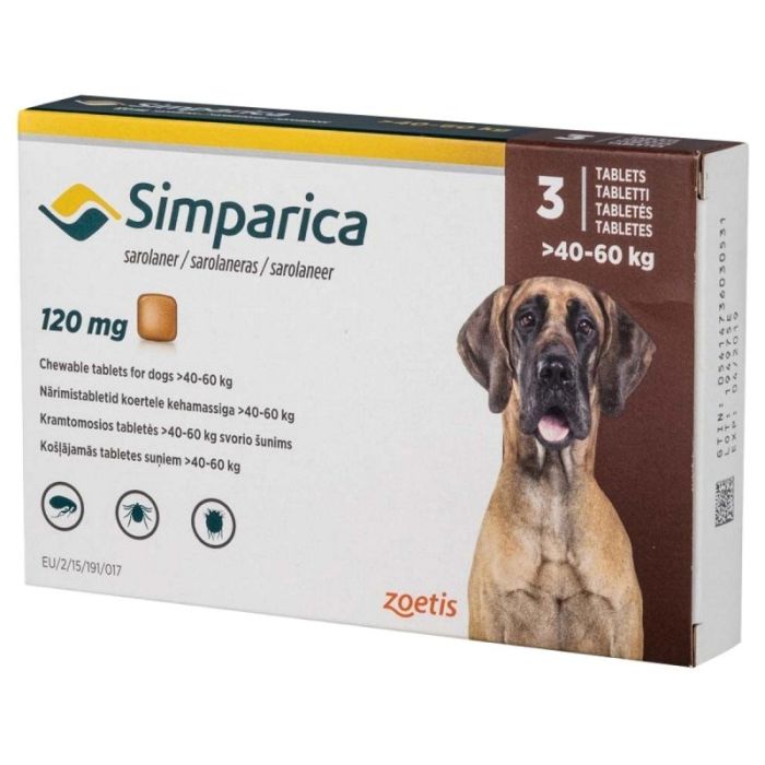 Simparica 120mg Tablete za Žvakanje Protiv Spoljnih Parazita za Pse 40-60kg 1kom.