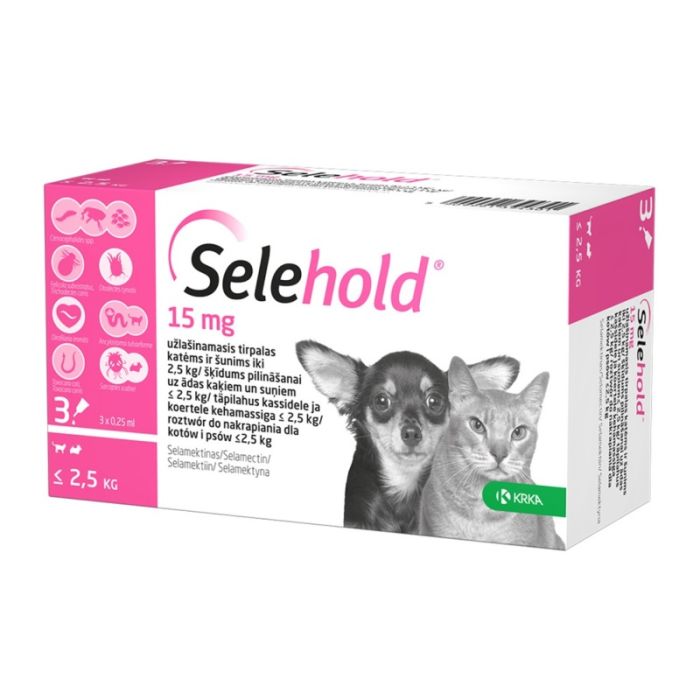 Selehold 15mg Spot-On Ampule Protiv Parazita za Pse i Mačke do 2,5kg 3x0,25ml