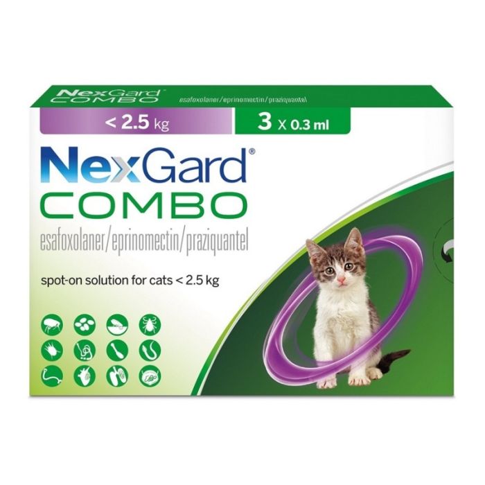 NexGard Combo Cat Spot-On Rastvor Protiv Parazita za Mačke do 2,5kg 3x0,3ml