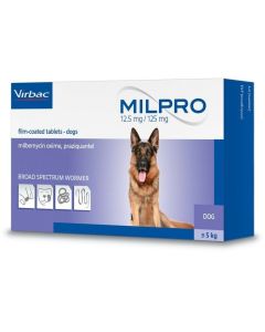 Virbac Milpro 12,5mg/125mg Tablete Protiv Unutrašnjih Parazita za Pse Preko 5kg
